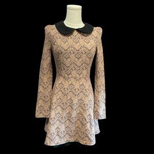 Peach/Black Lace Skater Dress w/ Bib Collar